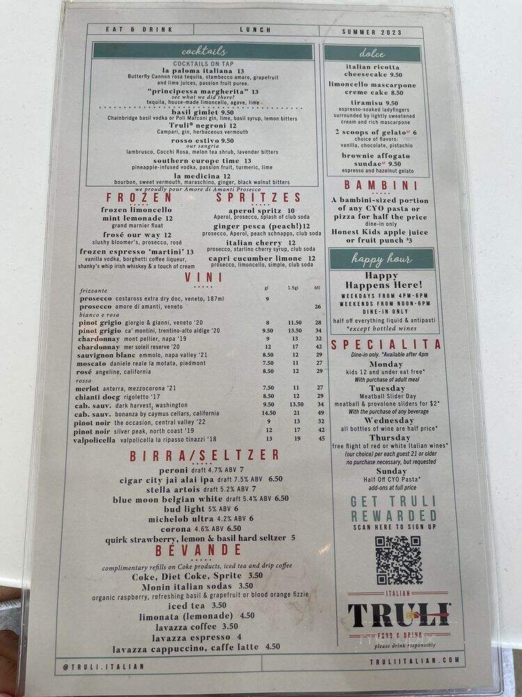 Truli Italian Food & Drink - Coconut Creek, FL menu_pic