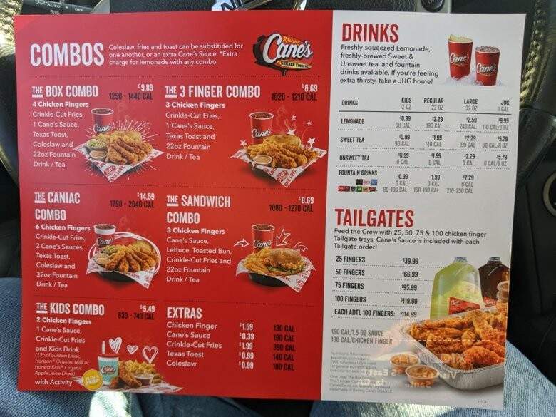 Raising Cane's Chicken Fingers - Santa Maria, CA menu_pic
