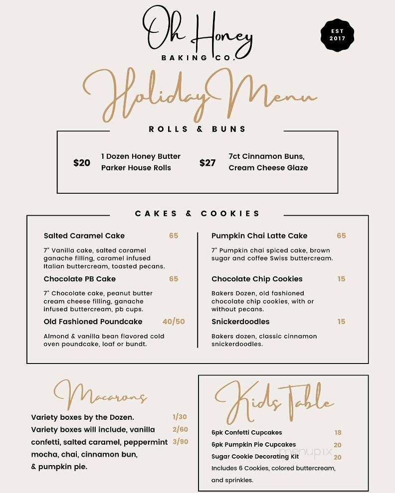 Oh Honey Baking - Macon, GA menu_pic