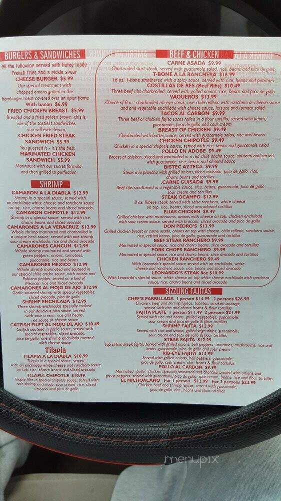 Leonardo's Tex Mex - Dallas, TX menu_pic