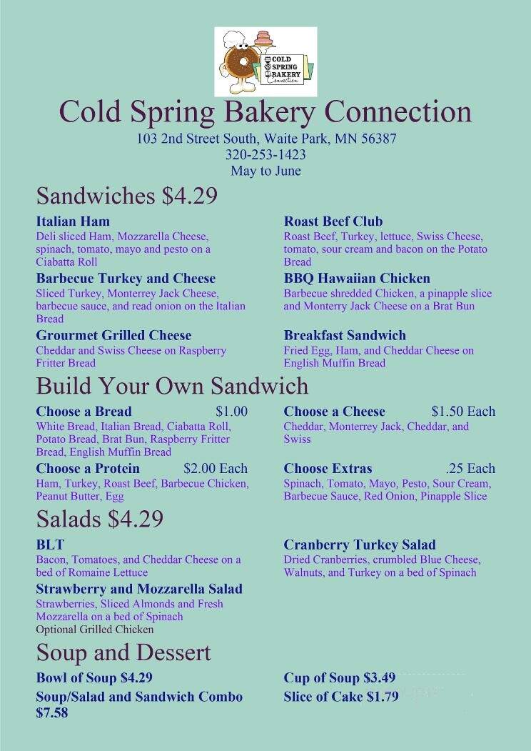 Cold Spring Bakery Connection - Waite Park, MN menu_pic