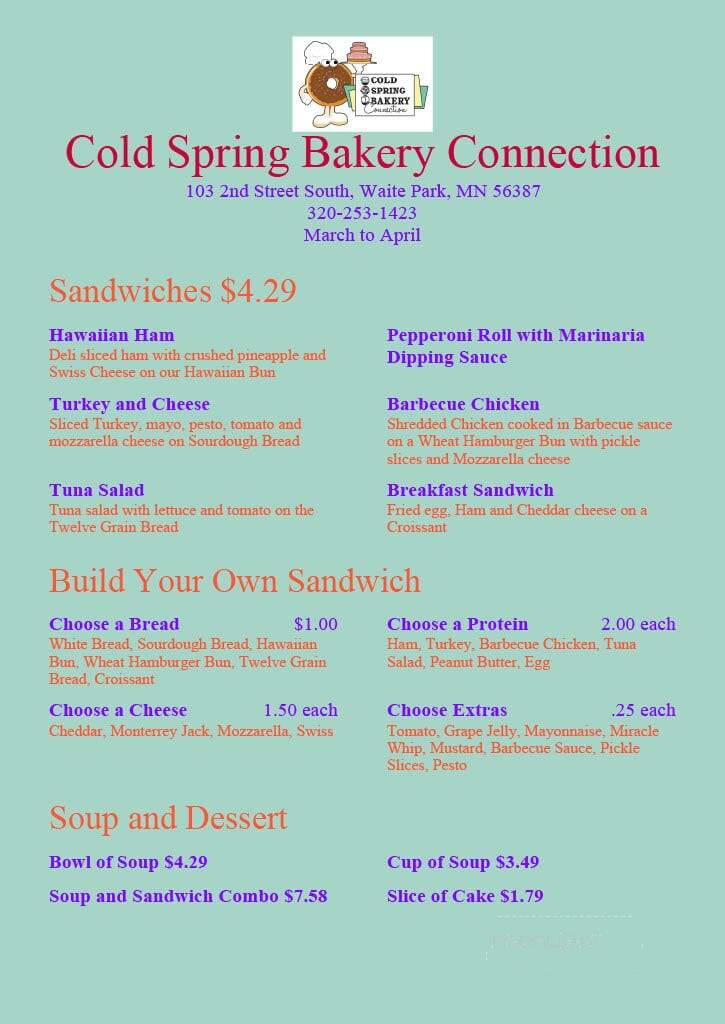 Cold Spring Bakery Connection - Waite Park, MN menu_pic