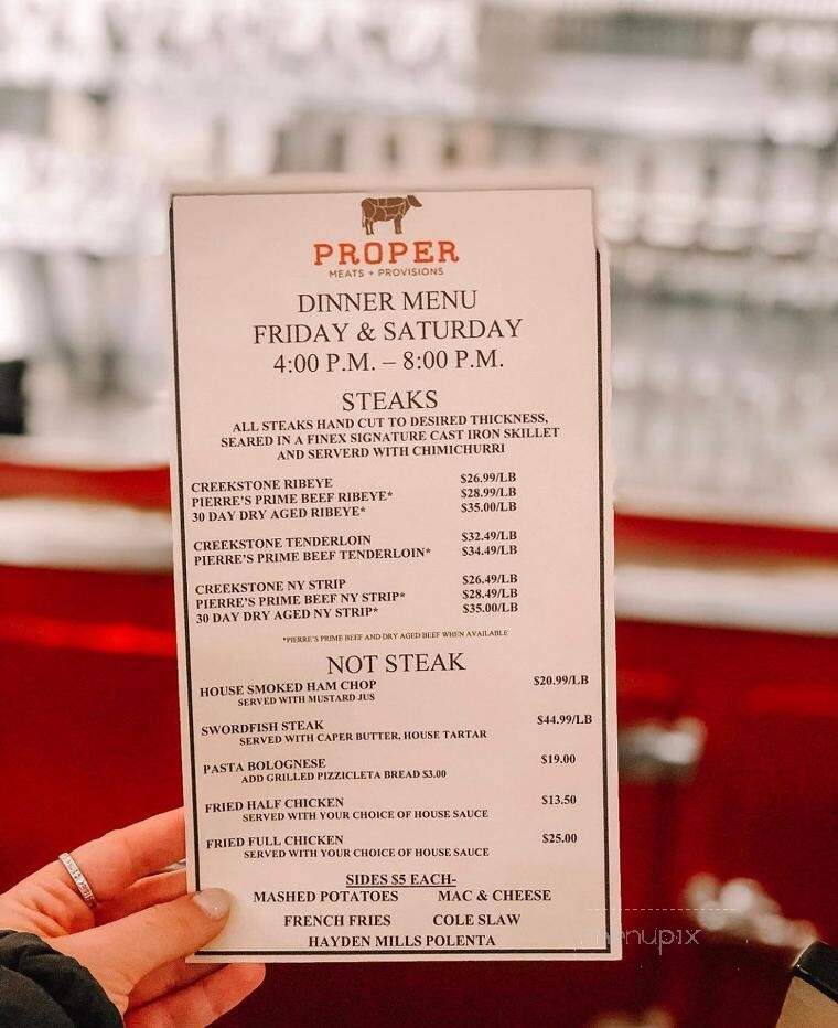 Proper Meats + Provisions - Flagstaff, AZ menu_pic