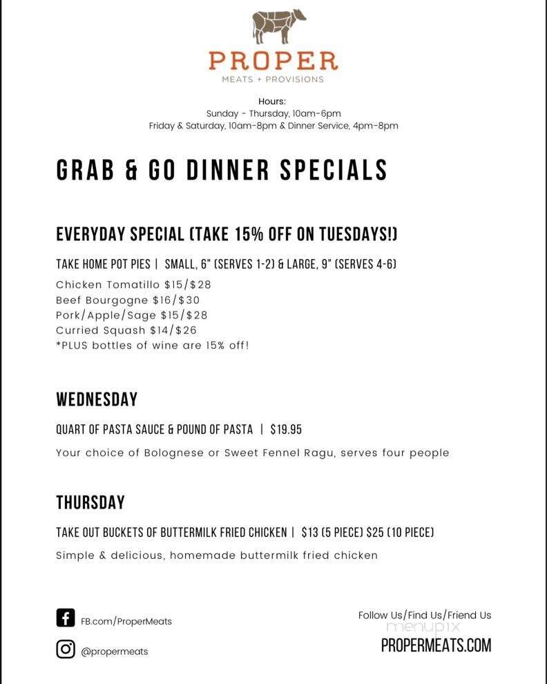 Proper Meats + Provisions - Flagstaff, AZ menu_pic