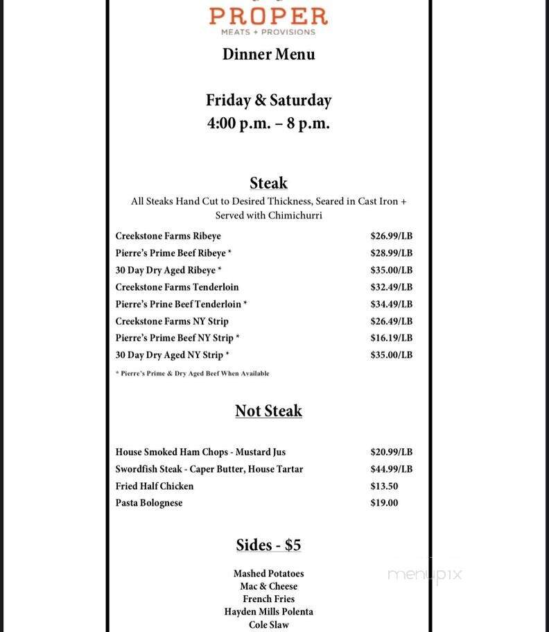 Proper Meats + Provisions - Flagstaff, AZ menu_pic
