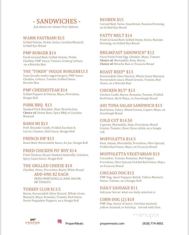 Proper Meats + Provisions - Flagstaff, AZ menu_pic