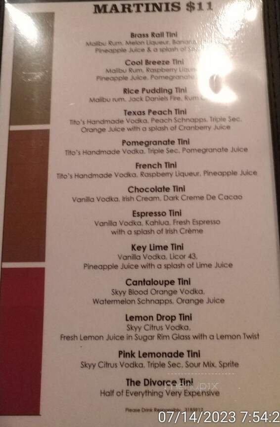 Brass Rail Bar & Grill - Matawan, NJ menu_pic