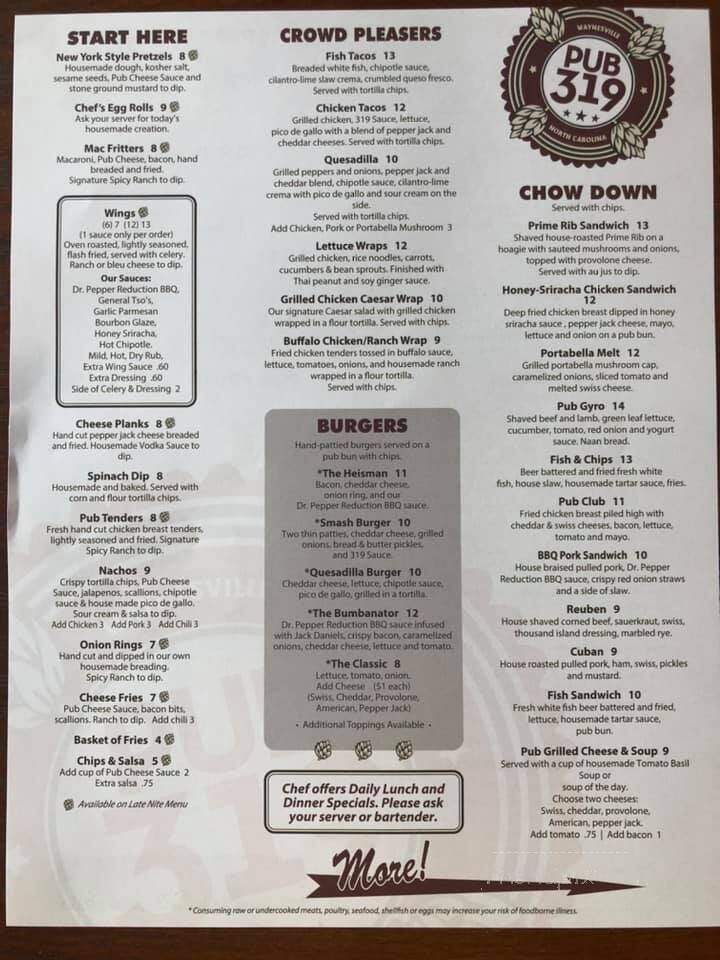 Pub 319 - Waynesville, NC menu_pic