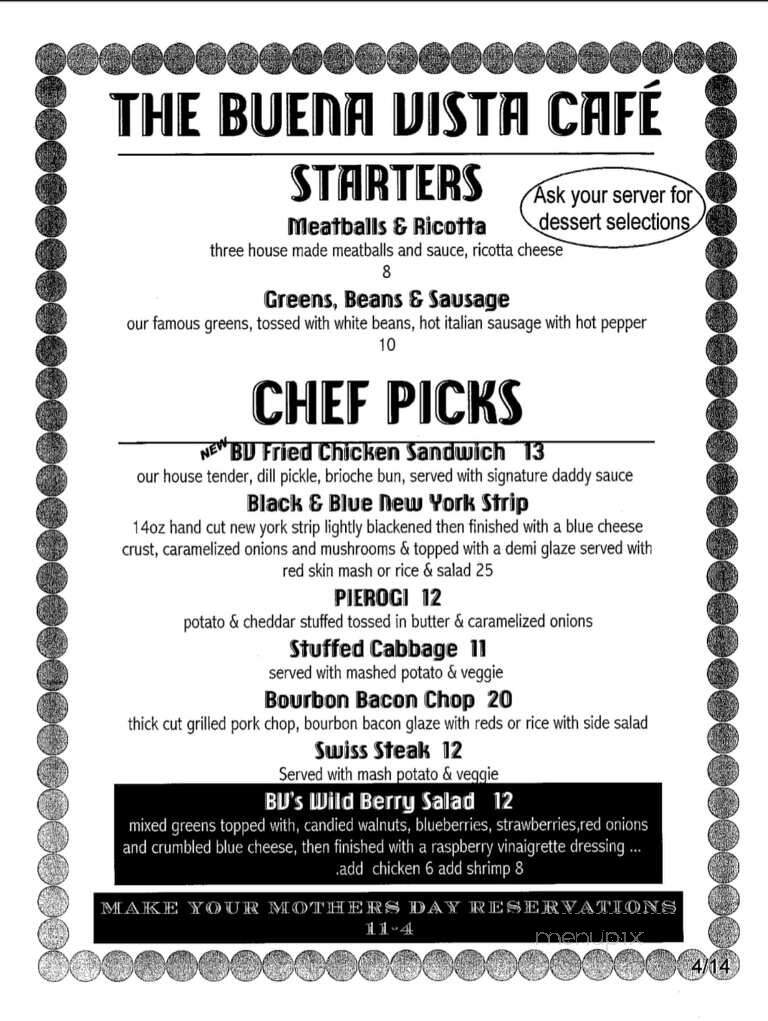 Buena Vista II - Warren, OH menu_pic