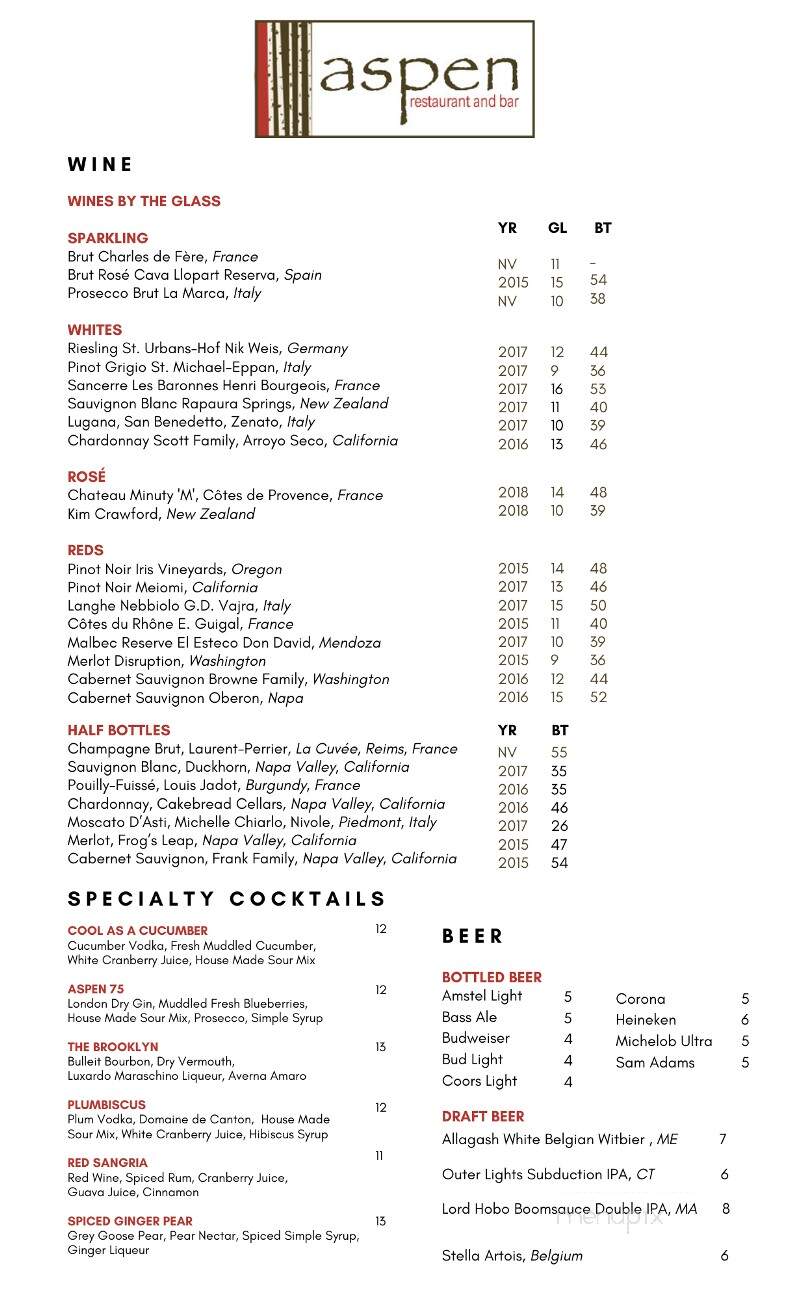 Aspen Restaurant - Old Saybrook, CT menu_pic