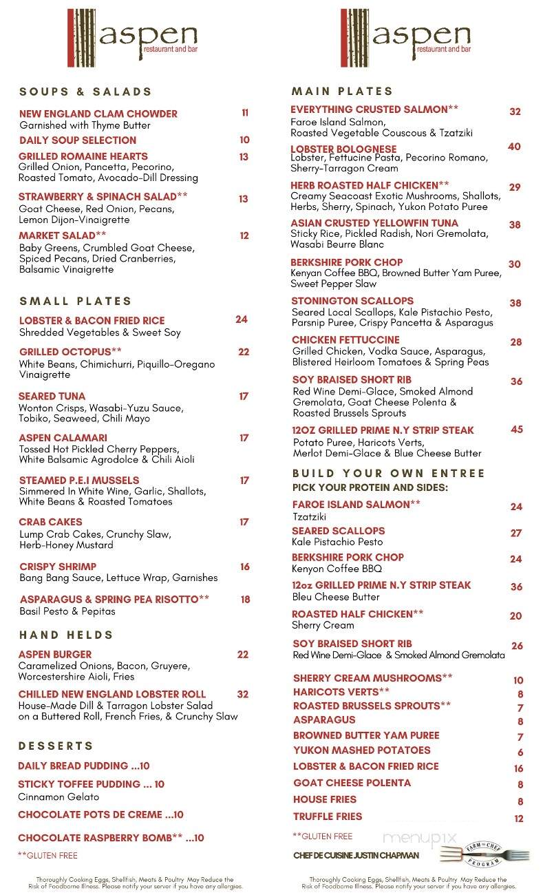 Aspen Restaurant - Old Saybrook, CT menu_pic