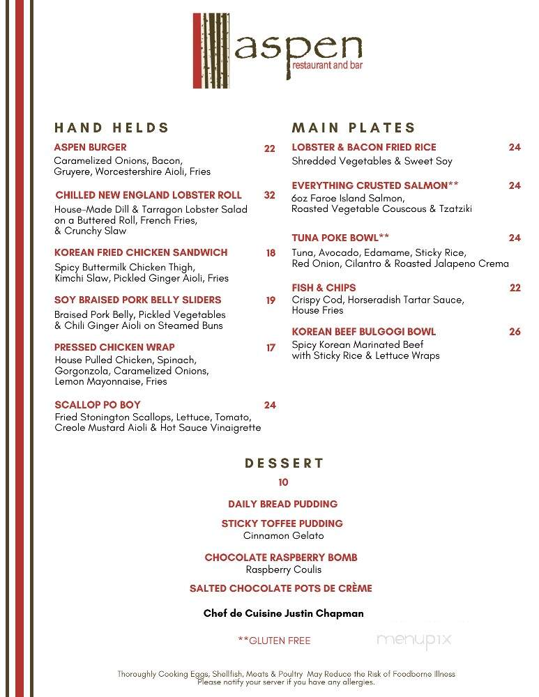Aspen Restaurant - Old Saybrook, CT menu_pic