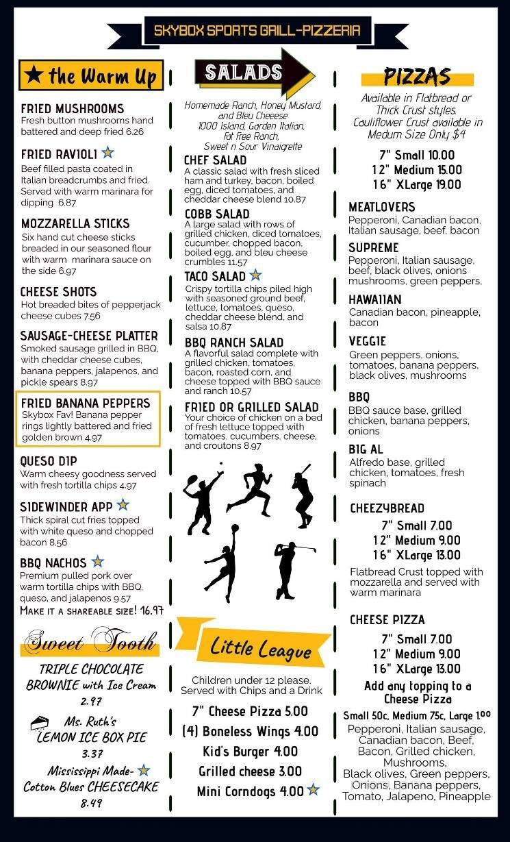 Skybox Sports Bar Pizzeria - Saltillo, MS menu_pic
