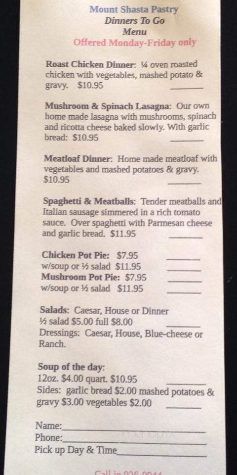 Mount Shasta Pastry - Mt Shasta, CA menu_pic