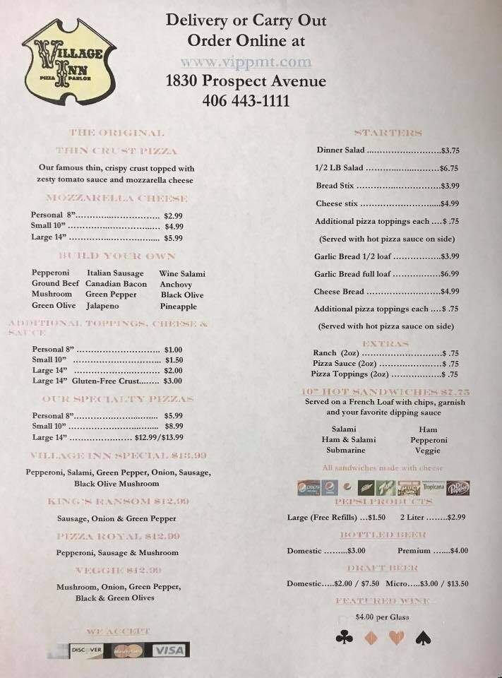 Village Inn Pizza Parlor - Helena, MT menu_pic