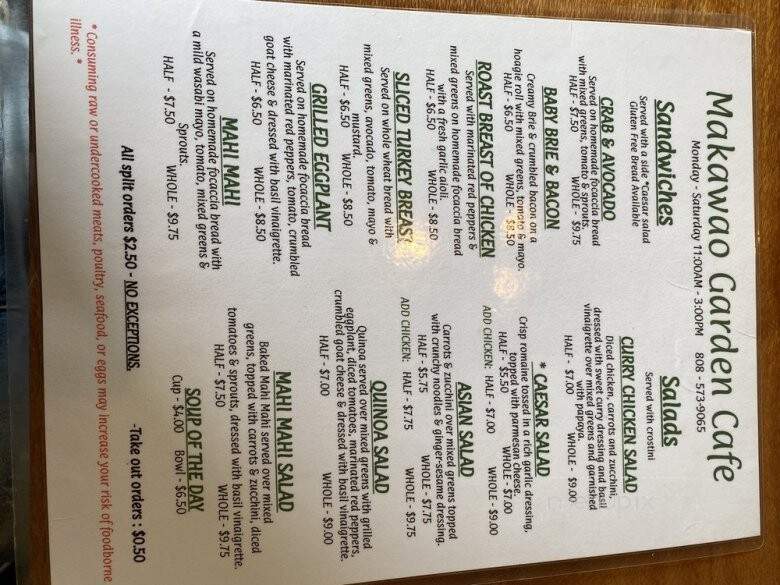 Makawao Garden Cafe - Makawao, HI menu_pic