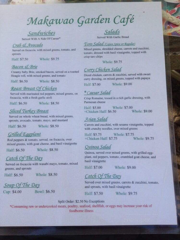 Makawao Garden Cafe - Makawao, HI menu_pic