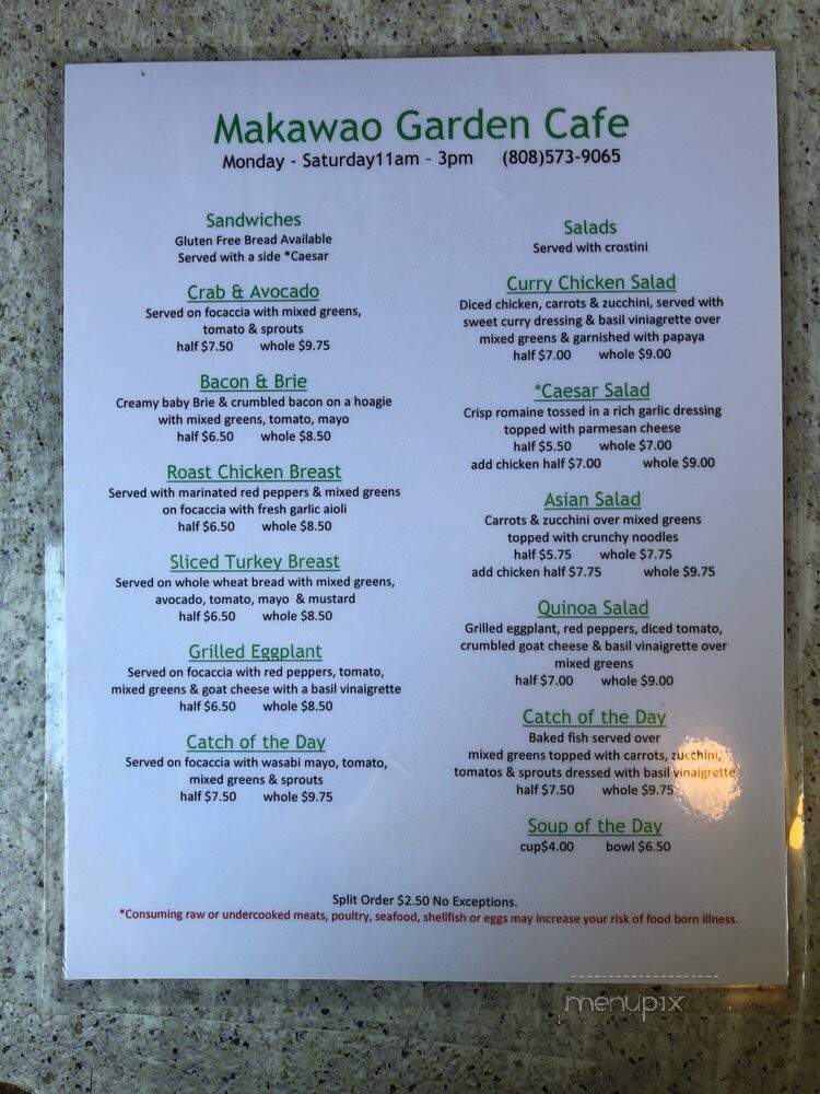 Makawao Garden Cafe - Makawao, HI menu_pic