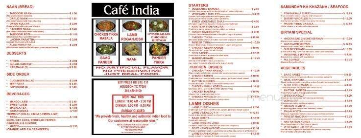 Cafe India - Houston, TX menu_pic