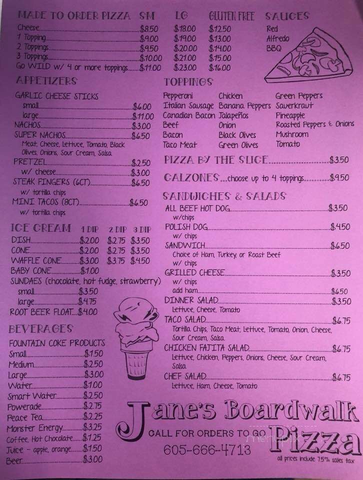 Jane's Boardwalk Pizza - Keystone, SD menu_pic