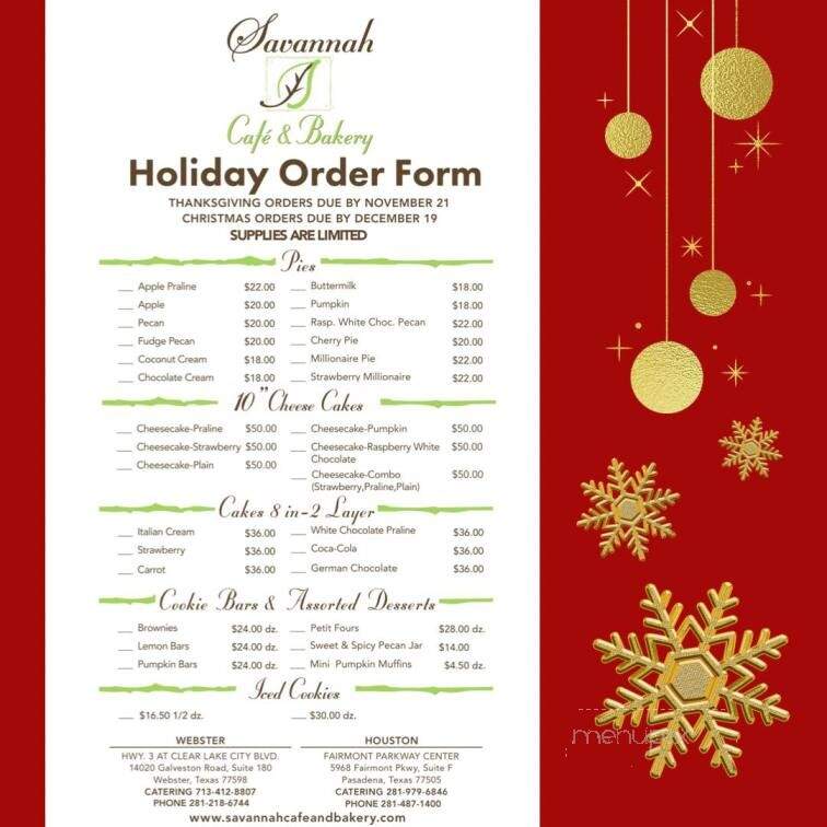 Savannah Cafe & Bakery - Webster, TX menu_pic