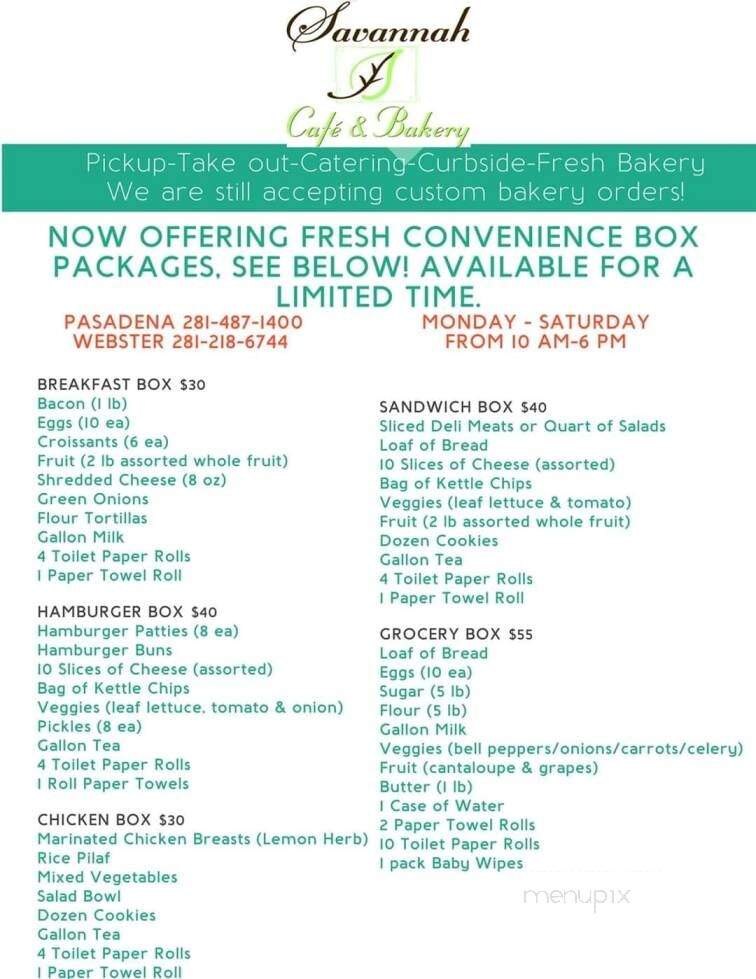 Savannah Cafe & Bakery - Webster, TX menu_pic