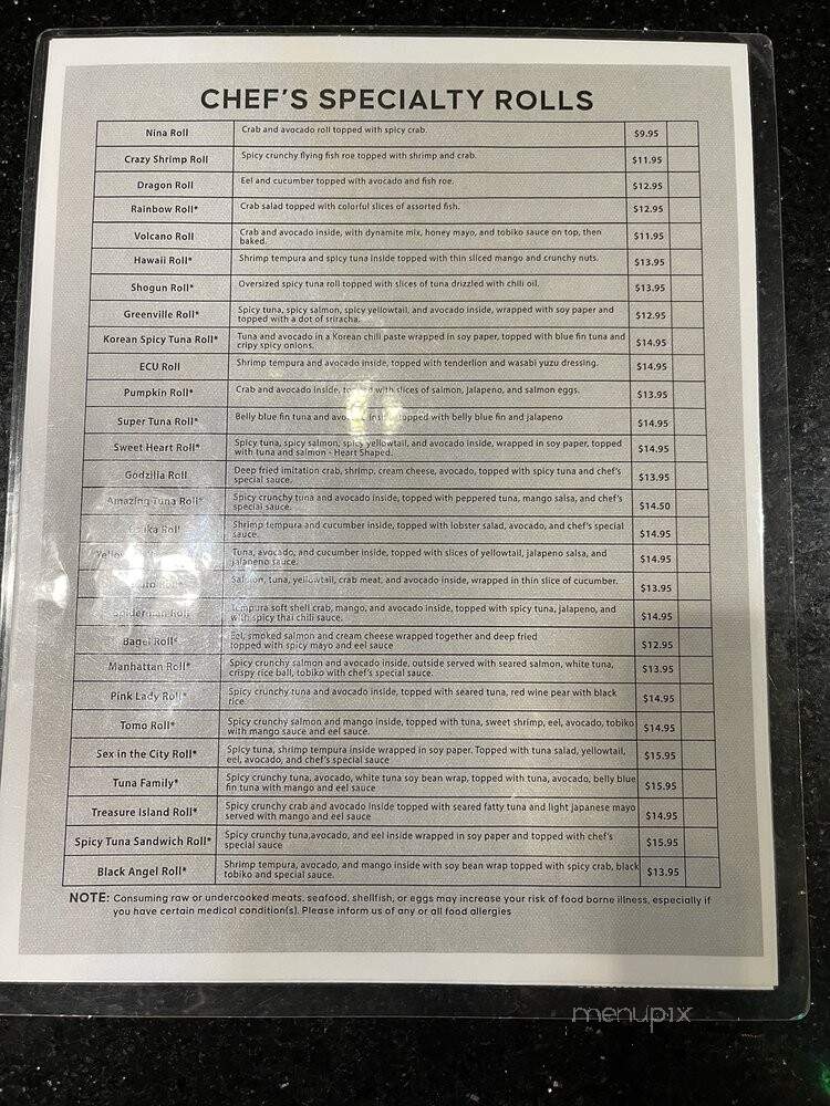 Shogun Japanese Restaurant - Greenville, NC menu_pic
