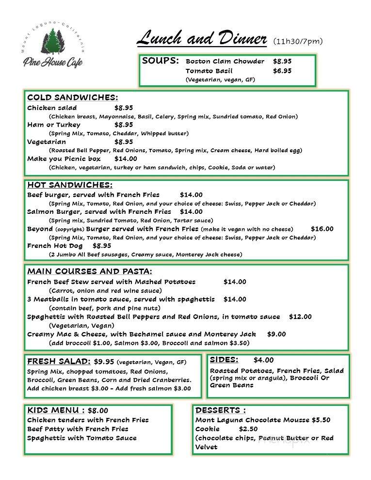 Pine House Cafe - Alpine, CA menu_pic