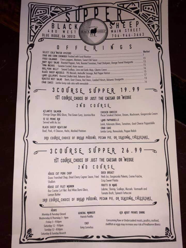 Black Sheep Restaurant - Blue Ridge, GA menu_pic
