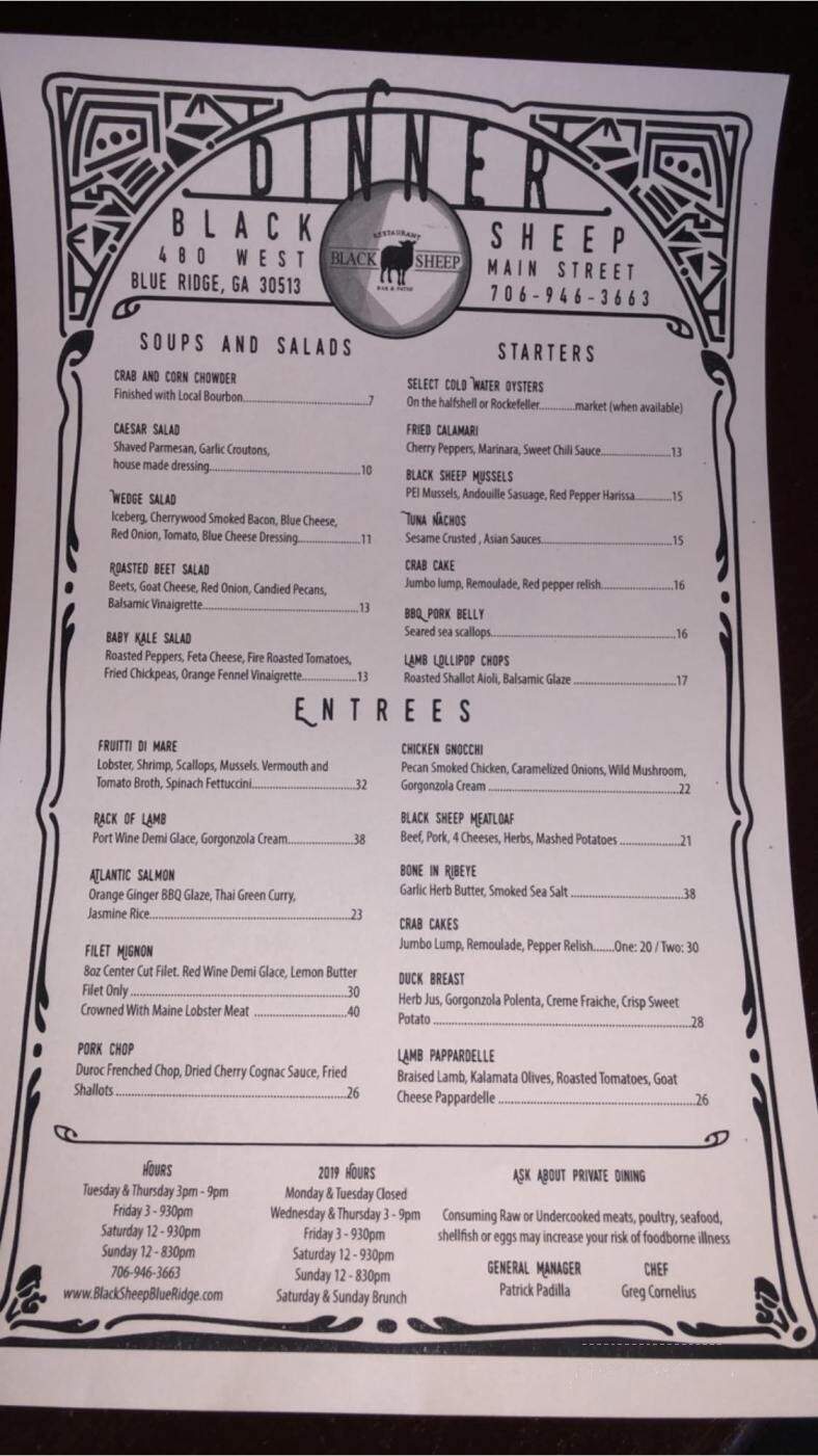 Black Sheep Restaurant - Blue Ridge, GA menu_pic