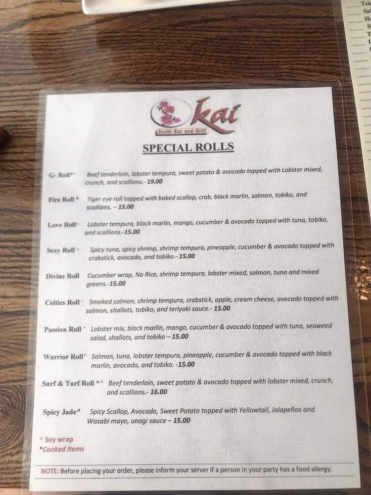Kai Sushi Bar and Grill - Worcester, MA menu_pic