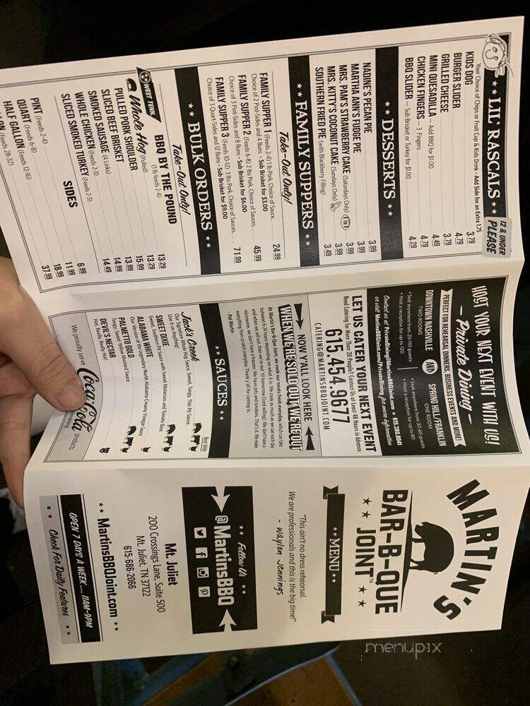 Martin's BBQ - Mount Juliet, TN menu_pic