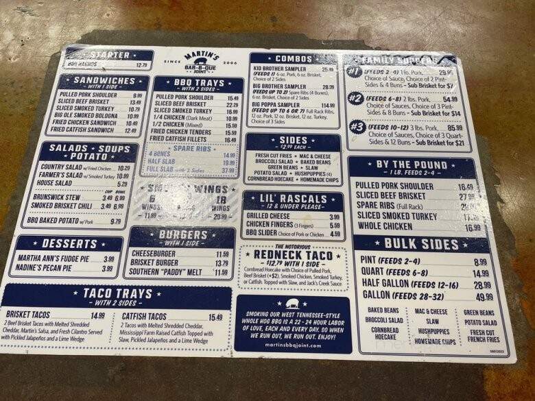 Martin's BBQ - Mount Juliet, TN menu_pic