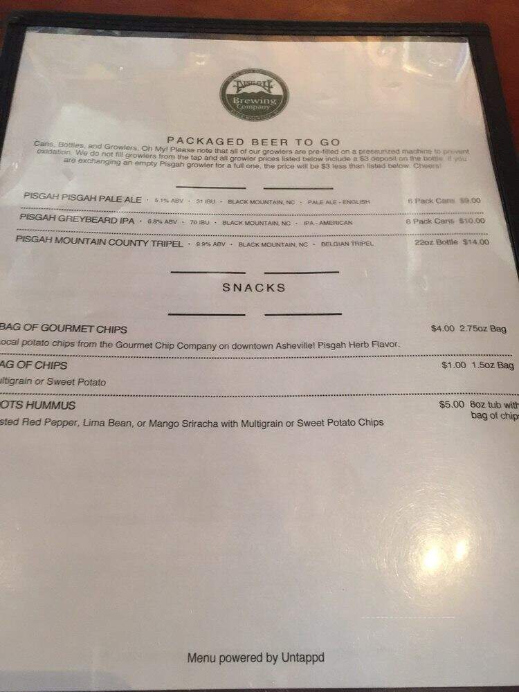 Pisgah Brewing Company - Black Mountain, NC menu_pic