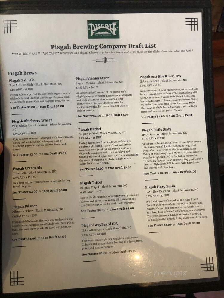 Pisgah Brewing Company - Black Mountain, NC menu_pic