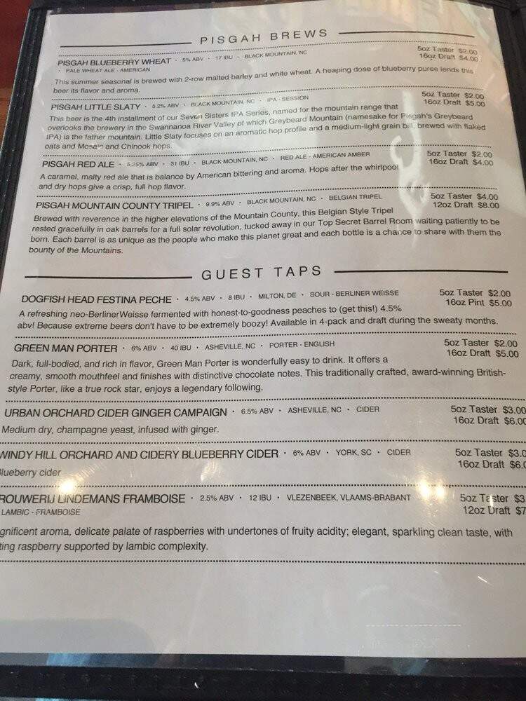 Pisgah Brewing Company - Black Mountain, NC menu_pic