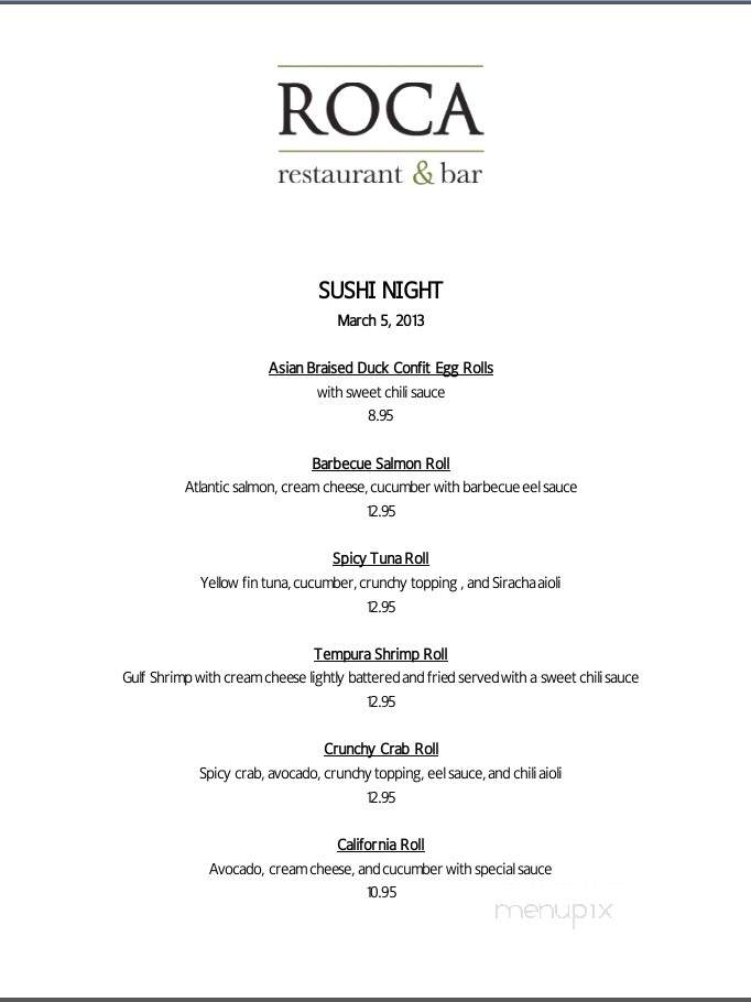 Roca Restaurant & Bar - Vicksburg, MS menu_pic
