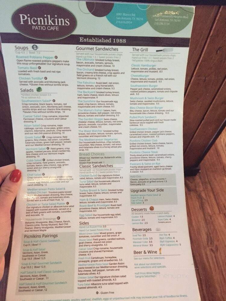 Picnikins Patio Cafe - San Antonio, TX menu_pic