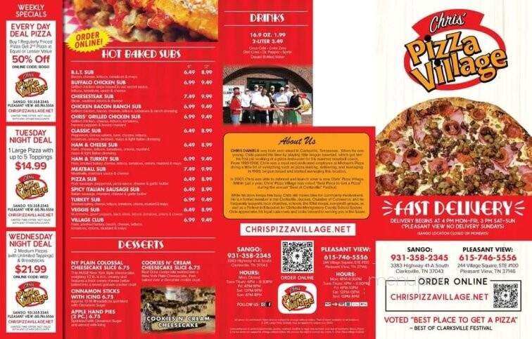 Chris' Pizza Village - Pleasant View, TN menu_pic