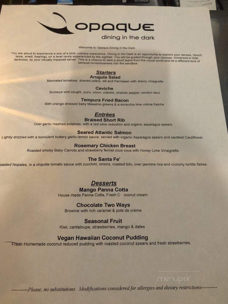 Opaque - dining in the dark - Santa Monica, CA menu_pic