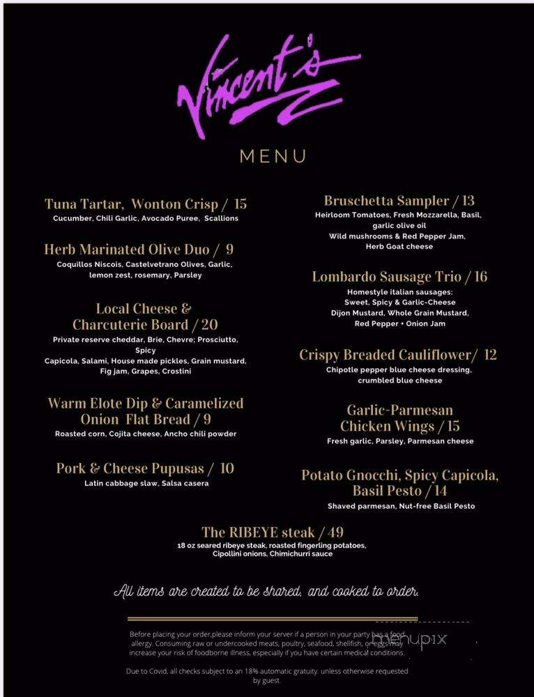 Vincent's Nightclub - Randolph, MA menu_pic