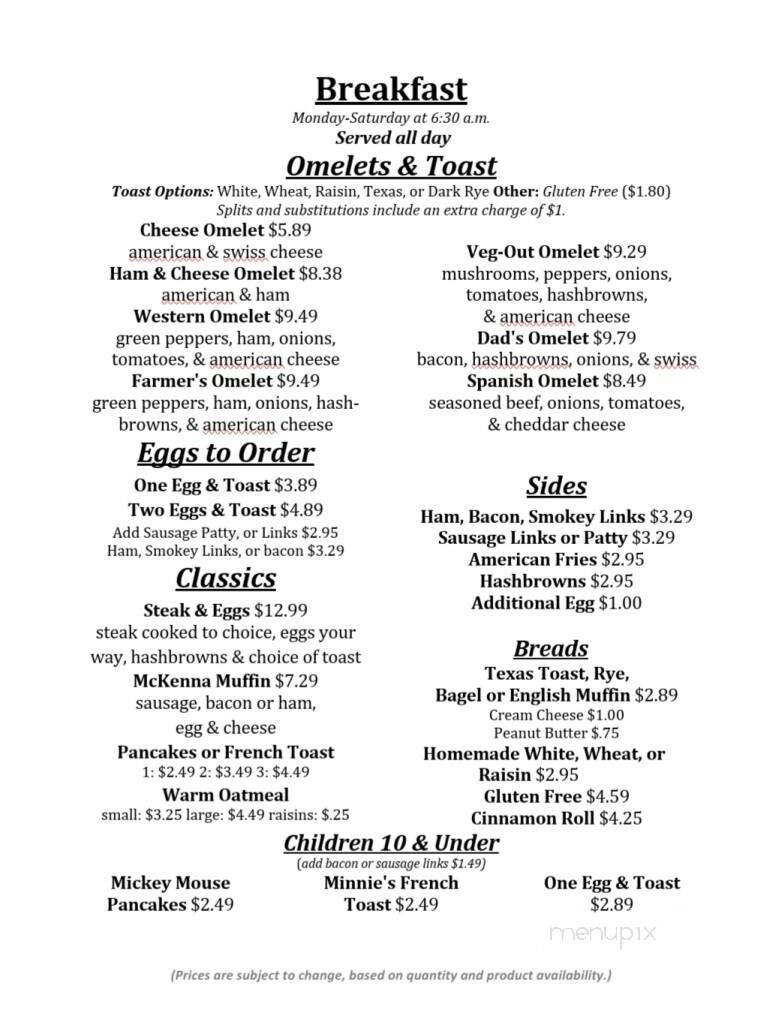 Mckenna Village Tavern And Restaurant - Lakeview, MI menu_pic