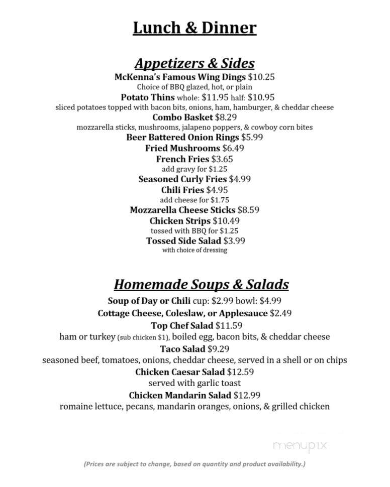 Mckenna Village Tavern And Restaurant - Lakeview, MI menu_pic