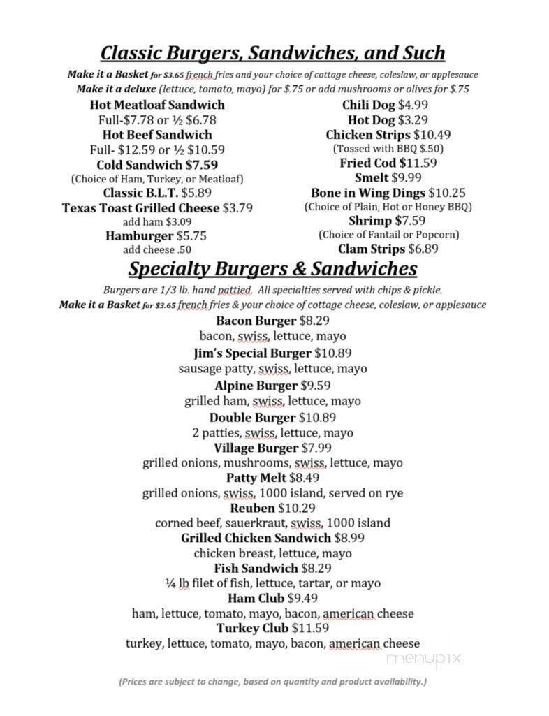 Mckenna Village Tavern And Restaurant - Lakeview, MI menu_pic