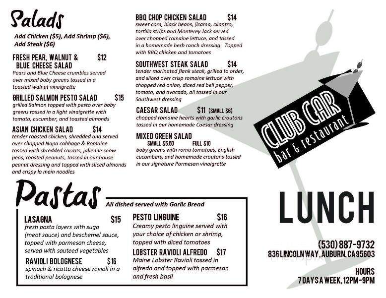 The Club Car - Auburn, CA menu_pic