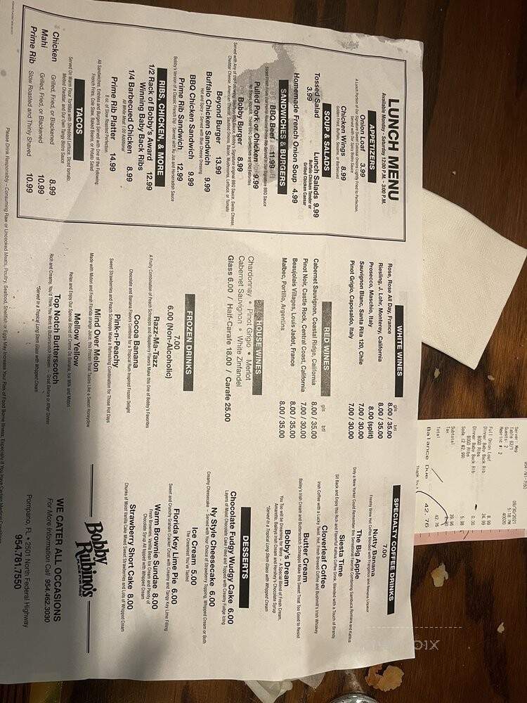 Bobby Rubino's Place For Ribs - Pompano Beach, FL menu_pic