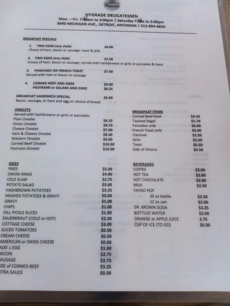 Hygrade Restaurant & Deli - Detroit, MI menu_pic