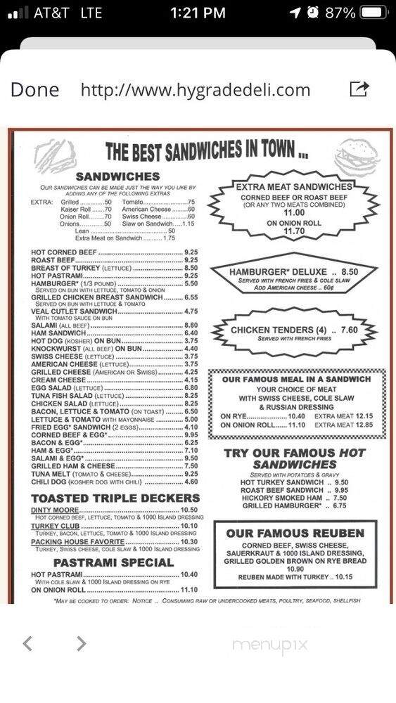 Hygrade Restaurant & Deli - Detroit, MI menu_pic