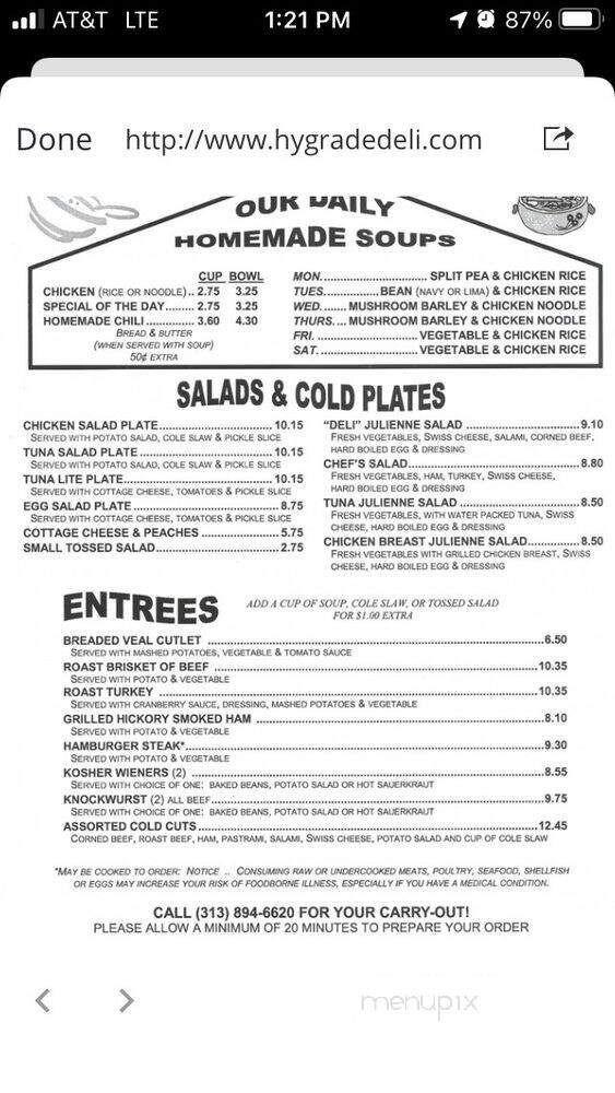 Hygrade Restaurant & Deli - Detroit, MI menu_pic