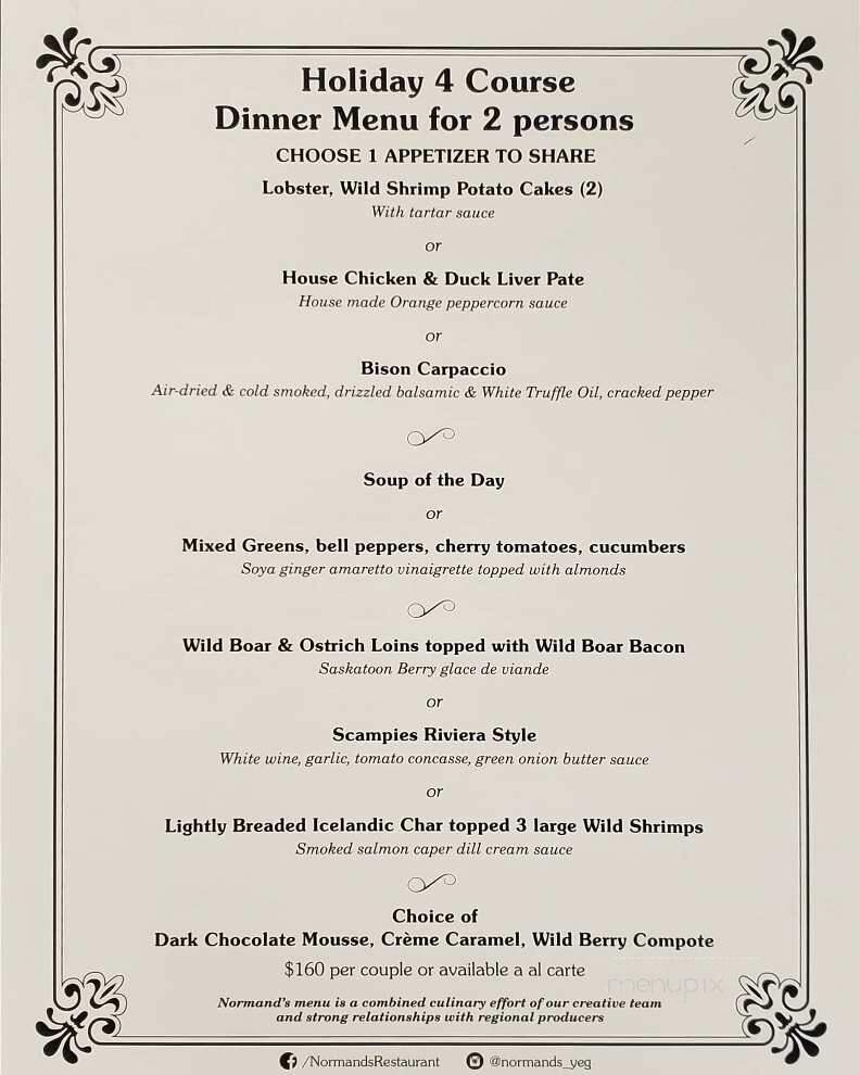 Normand's Fine Regional Cuisine - Edmonton, AB menu_pic